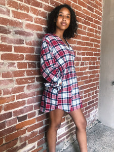 BAILEY BURGUNDY PLAID BUTTON DOWN DRESS