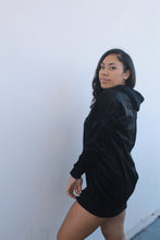 Load image into Gallery viewer, BEVERLY BLACK VELVET HOODED SHIRT DRESS