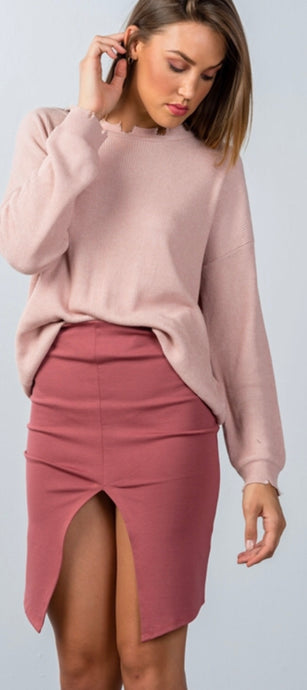 ROSE FRONT SLIT MINI SKIRT