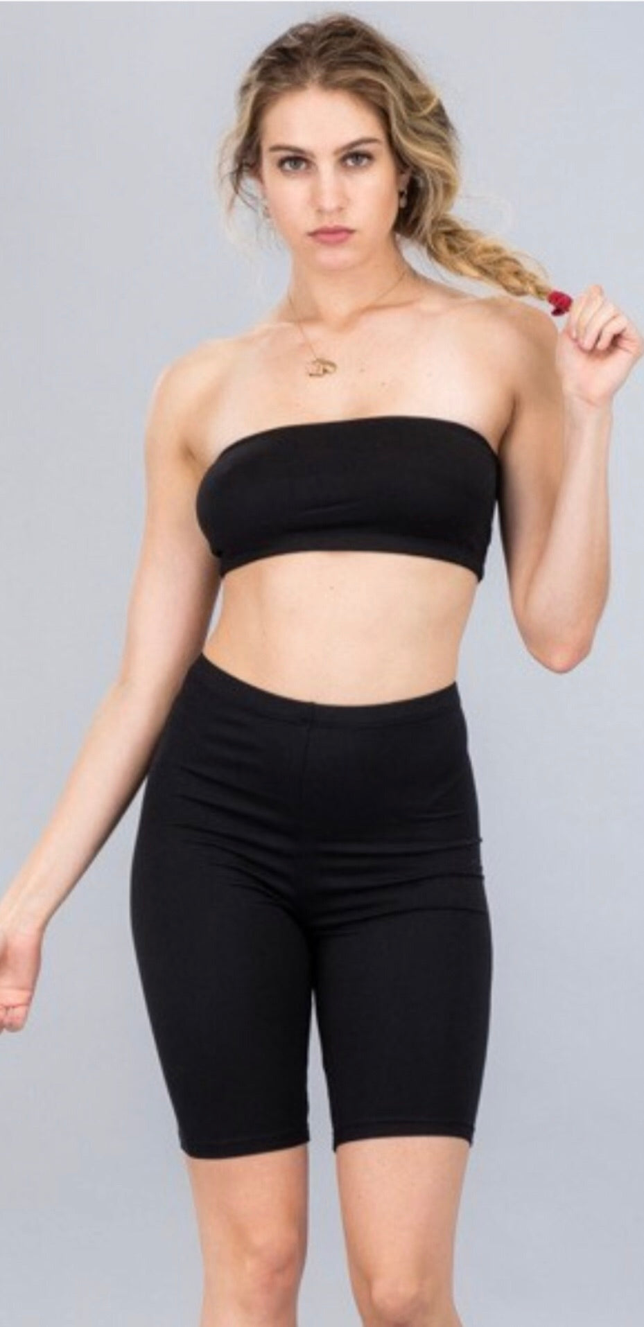 BRENDA BLACK CROP TUBE TOP AND BIKER SHORTS SET