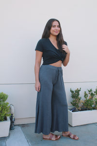 CARLI CHARCOAL WIDE LEG LOUNGE PANTS