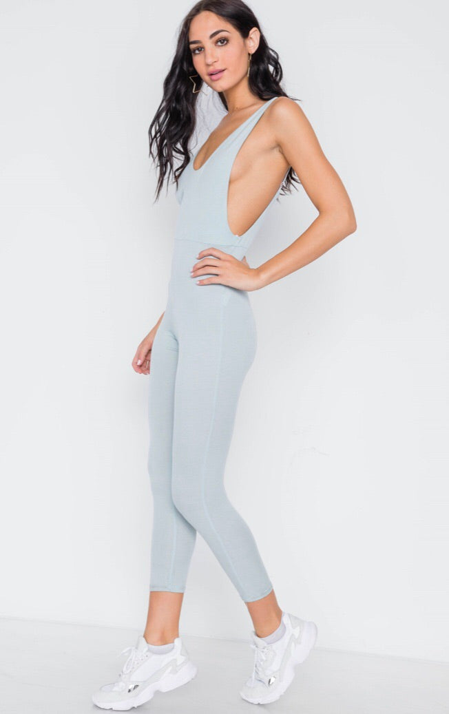 BABY BLUE STRETCH KNIT JUMPSUIT