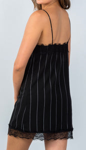 BLACK PINSTRIPE SLIP DRESS