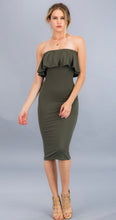 Load image into Gallery viewer, OLIVIA OLIVE GREEN MIDI TUBE DRESS WITH RUFFLE