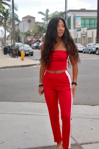 RACER RED TUBE TOP AND PANT SET