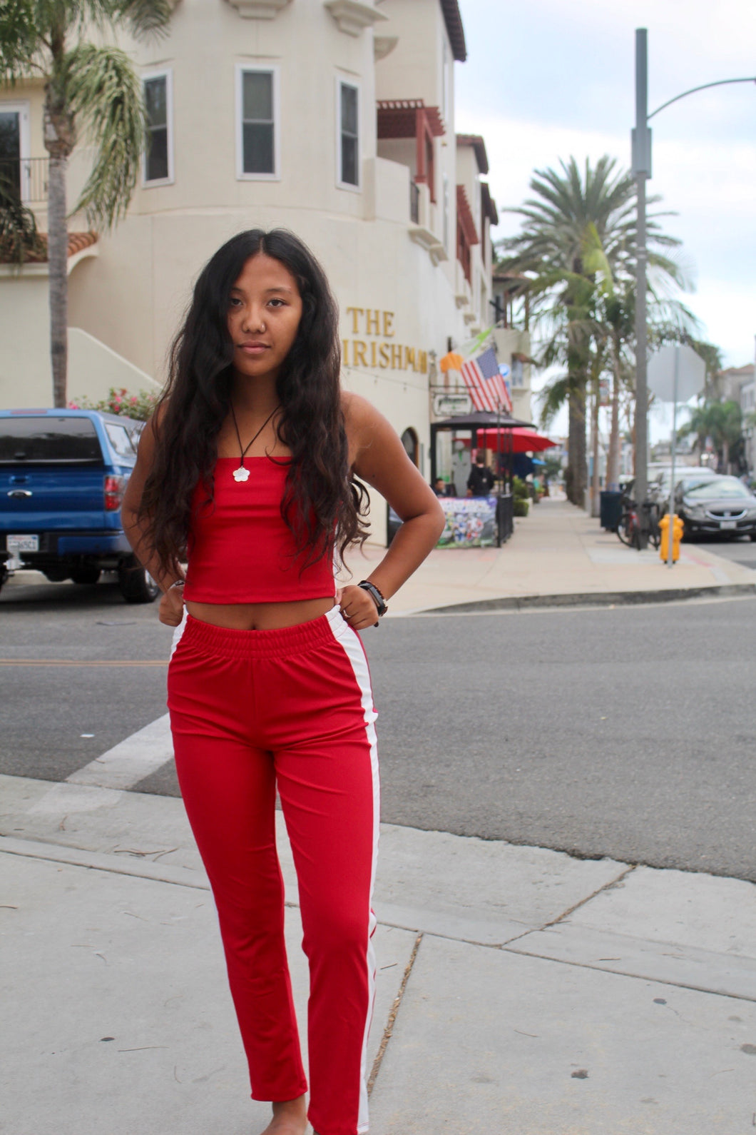 RACER RED TUBE TOP AND PANT SET