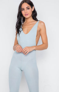 BABY BLUE STRETCH KNIT JUMPSUIT