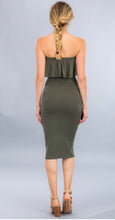 Load image into Gallery viewer, OLIVIA OLIVE GREEN MIDI TUBE DRESS WITH RUFFLE