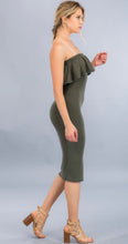 Load image into Gallery viewer, OLIVIA OLIVE GREEN MIDI TUBE DRESS WITH RUFFLE